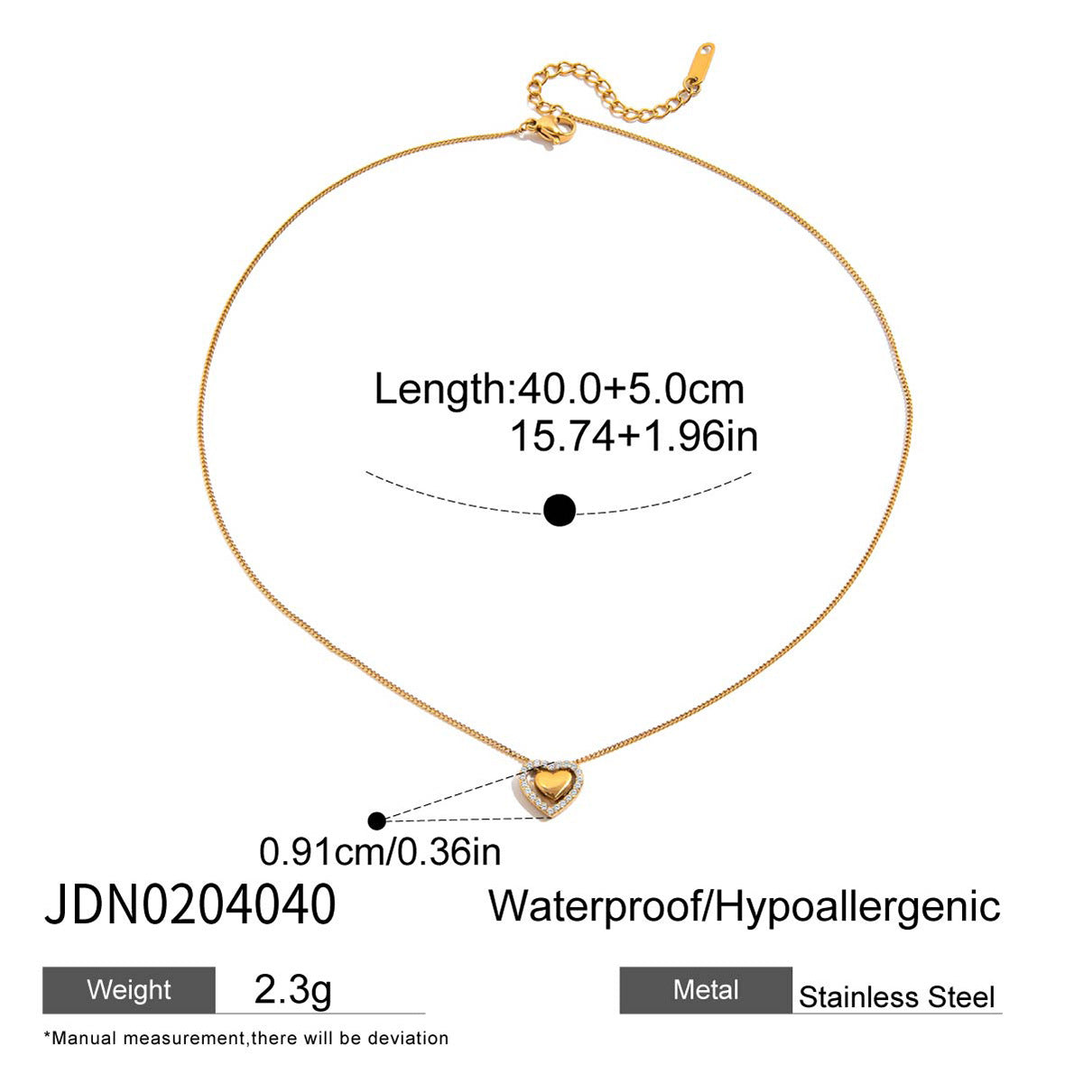 Hollow Heart Zircon Pendant Necklace – Minimalist Stainless Steel Jewelry for Women