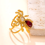 Gothic Spider Stainless Steel Ring – Sparkling Rhinestone Spider Band, Edgy Punk Style Adjustable Ring for Women