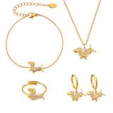 Zircon Puppy Zodiac Jewelry – 18K Gold Plated Stainless Steel Necklace, Bracelet, Ring & Earrings
