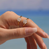 Sparkling CZ Teardrop Flower Stainless Steel Open Ring – Delicate Adjustable Finger Ring