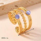Vintage Royal Stainless Steel Ring – Baroque Three-Line Gemstone Adjustable Titanium Steel Ring for Women