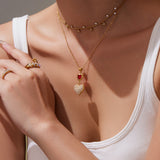 Heart-Shaped CZ Pendant Layered Necklace – Stainless Steel, Luxurious & Elegant