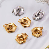Hollow Hexagon Drop Hoop Earrings – 18K Gold-Plated Stainless Steel, Minimal & Modern