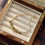 Misty Forest Olive Green Zircon Heart & Bow Jewelry Set – Earrings, Ear Cuffs & Bracelet, Vintage-Inspired Sparkling Design