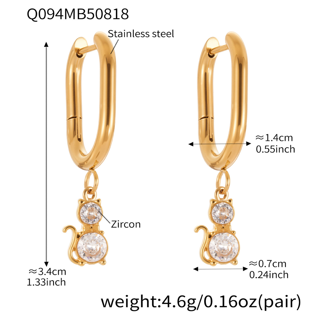 Sparkling 5A CZ Cat Pendant Earrings – Stainless Steel, Dainty Cat Charm, High-Quality Small Statement Jewelry