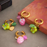 Resin Flower Agate Hoop Earrings – Fresh Forest Style Stainless Steel Ear Cuffs, Non-Tarnish Cute Jewelry