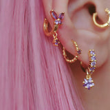 Purple Butterfly Star Cartilage Hoop 925 Sterling Silver