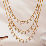 Triangle Tassel CZ Necklace & Bracelet – Stainless Steel, Delicate & Chic