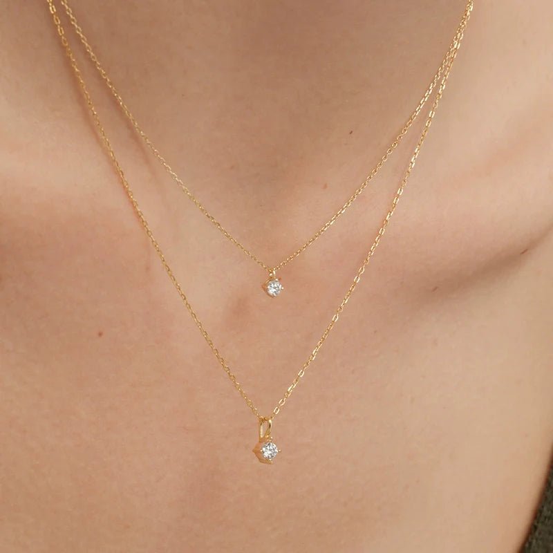 S925 Sterling Silver Moissanite Nose & Mini Cubic Zirconia Pendant Necklace