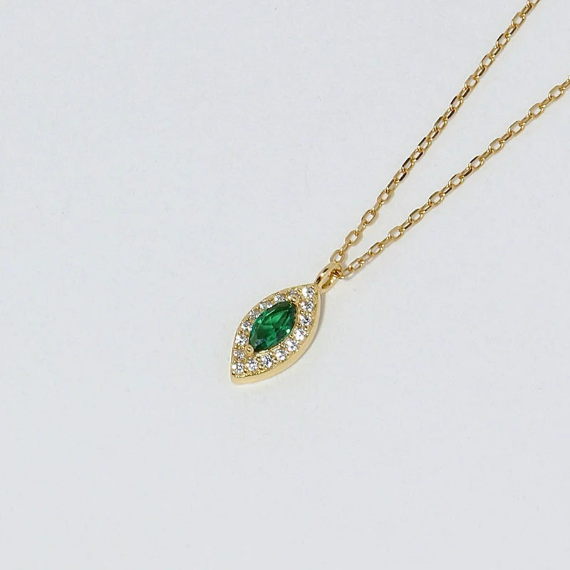 S925 Sterling Silver Mini Marquise Emerald Pendant Necklace