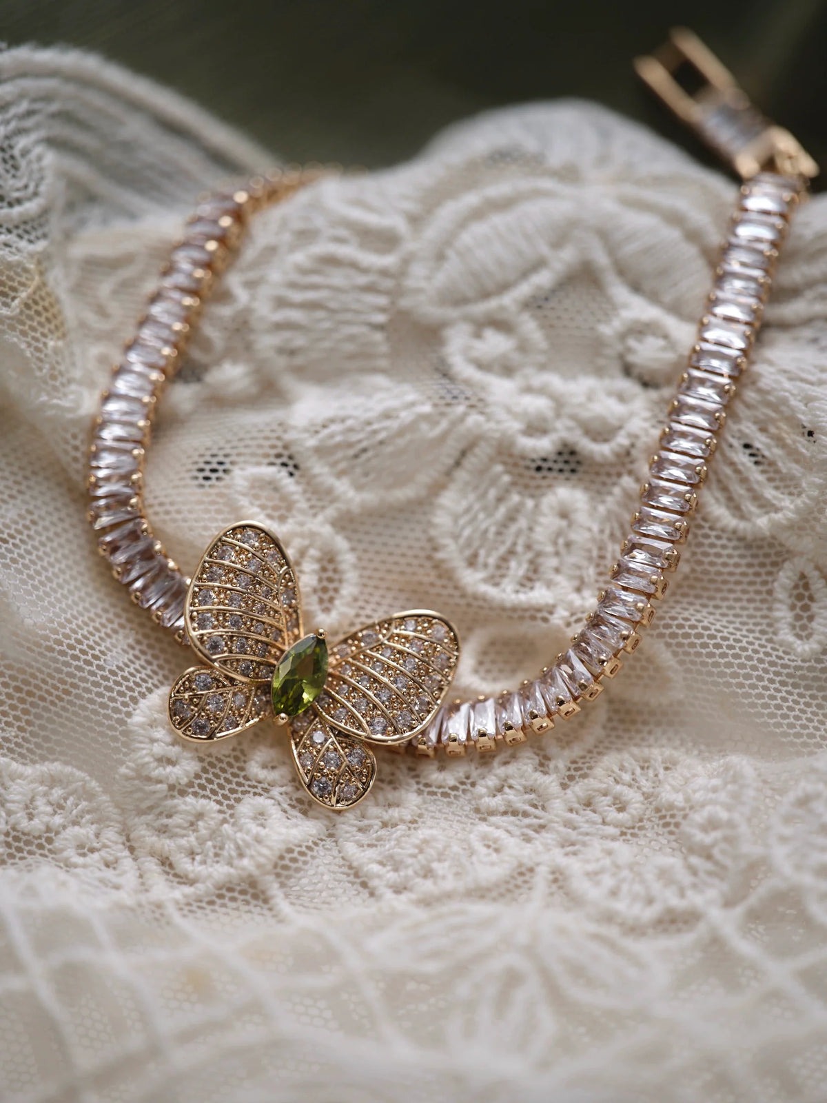 Original Olive Green Zircon Bracelet – Vintage Inspired Dainty Micro-Pave Jewelry, Unique Minimalist Design