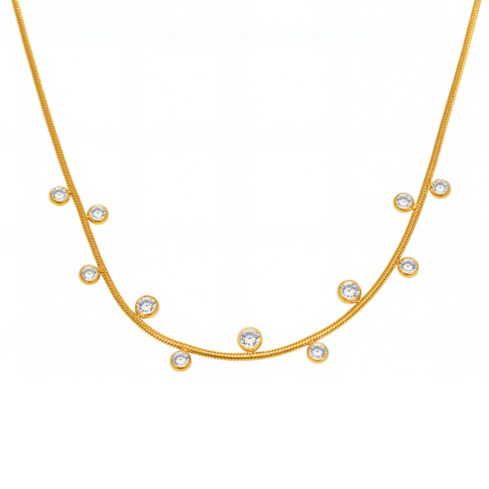 Stainless Steel Round CZ Necklace