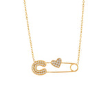 CZ Safety Pin Pendant Necklace – 18K Gold-Plated Stainless Steel, Bold & Stylish