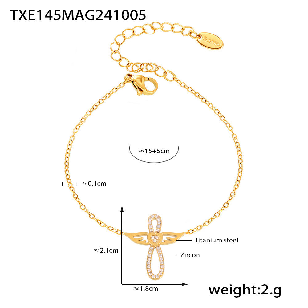 Angel Wings CZ Layered Necklace/Bracelet – Gold-Plated Stainless Steel, Dainty Luxury Jewelry