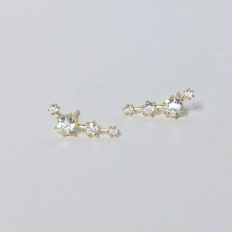 S925 Sterling Silver Moissanite Graduated Bead Zigzag Stud Earrings