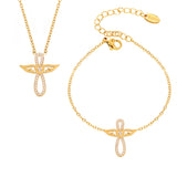 Angel Wings CZ Layered Necklace/Bracelet – Gold-Plated Stainless Steel, Dainty Luxury Jewelry