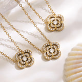 Clover & Star Zircon Necklace Bracelet – Stainless Steel, Dainty Layered Jewelry, Sparkling CZ Flowers