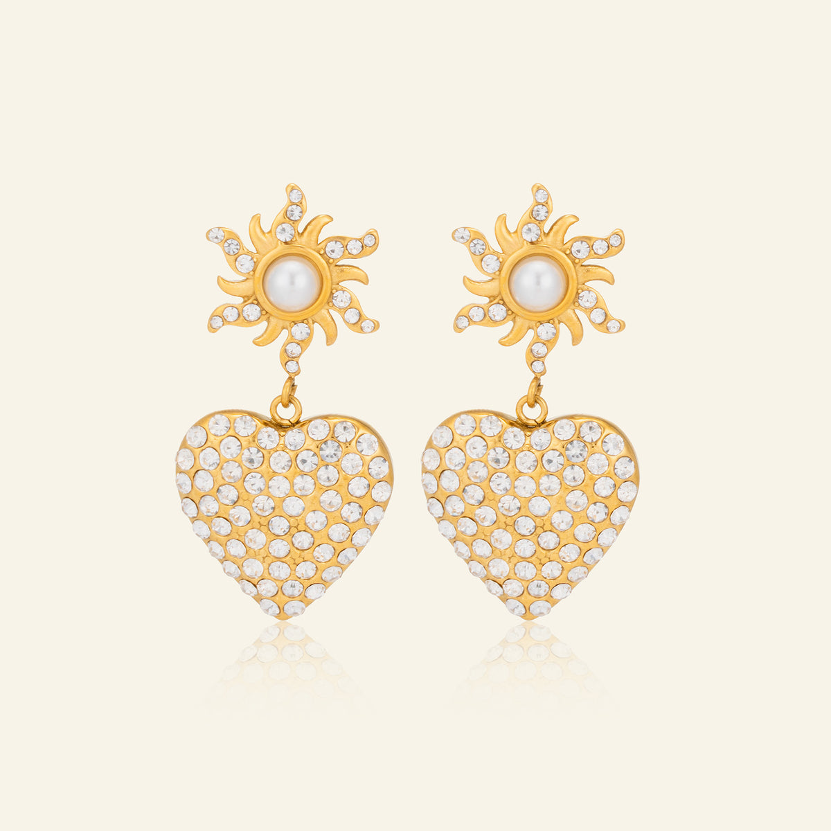 Sparkling Luxe Sun Heart Pendant Studs