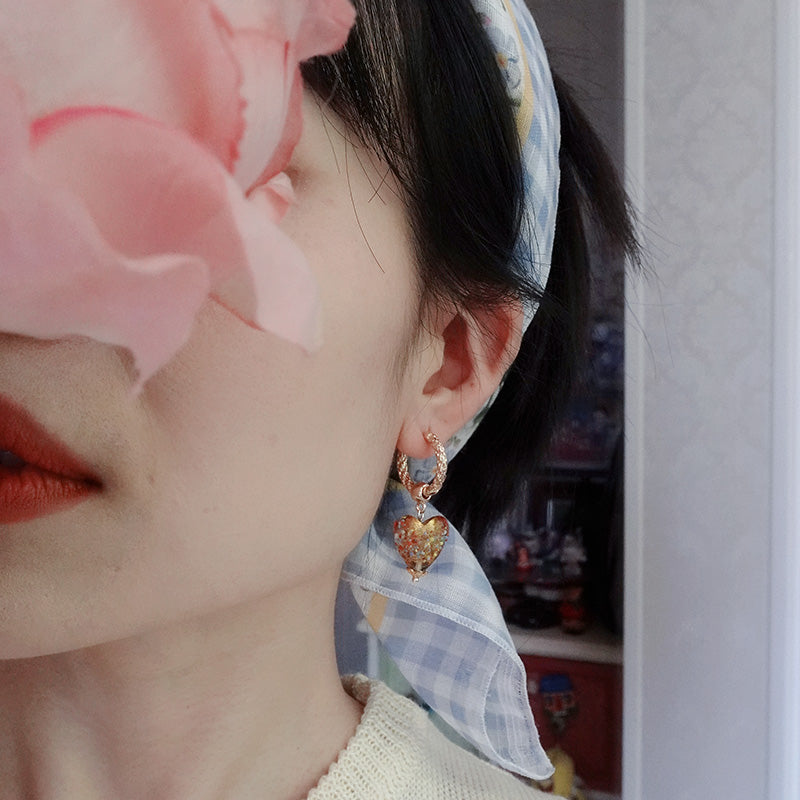 heart charm hoop earrings