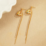 Asymmetric Heart CZ Tassel Earrings – Elegant & Minimalist Design