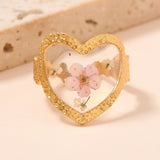 Sweet Dried Flower Resin Ring – Adjustable Stainless Steel Band, Cute Eternal Blossom Jewelry for Women