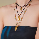 High-Polish Waterdrop Pendant Necklace & Earrings – Black Cord Choker, 18K Gold-Plated Stainless Steel