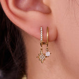 Starburst CZ Drop Hoop Earrings – 18K Gold-Plated Stainless Steel, Ultra-Sparkly
