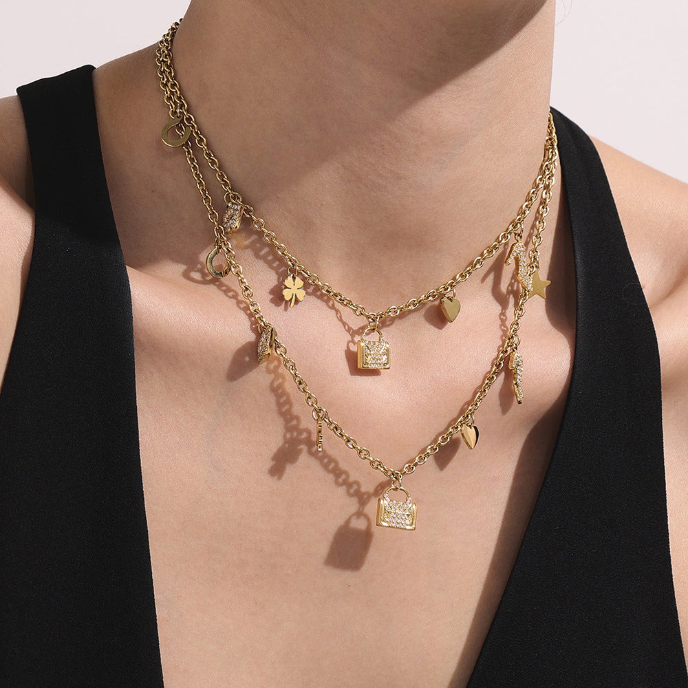 Heart Four-Leaf Clover Lock Necklace Bracelet