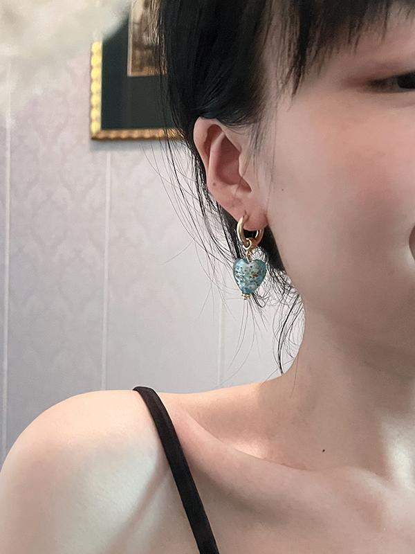 handmade heart charm hoop earrings