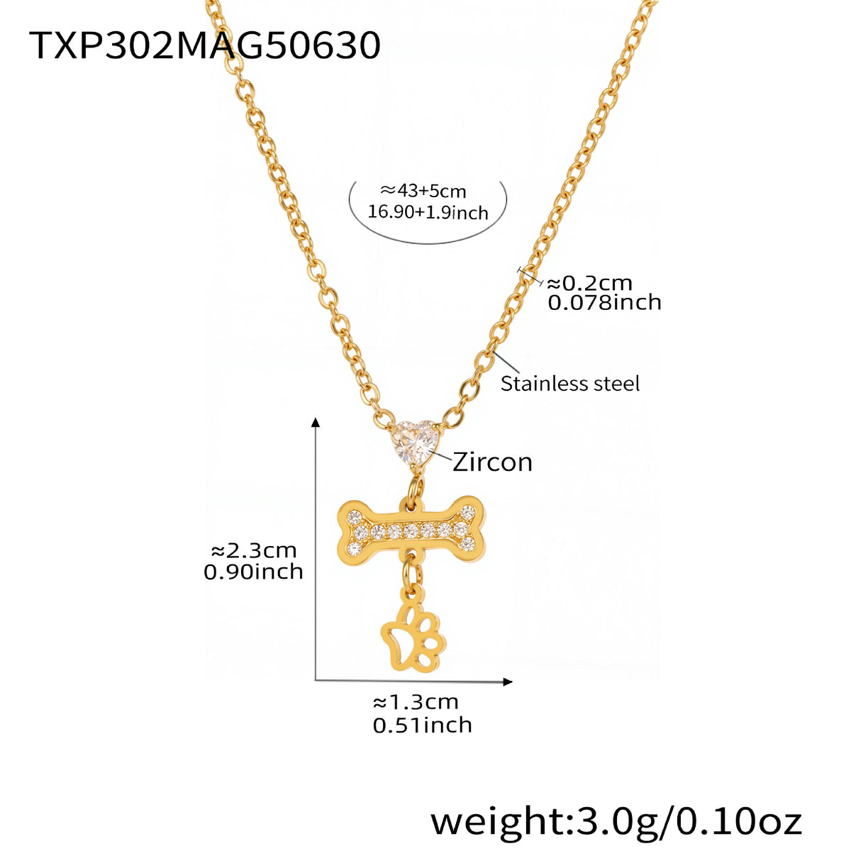 Heart & Bone CZ Pendant Layered Necklace/Bracelet – Stainless Steel, Trendy Minimal Stackable Jewelry