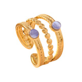 Vintage Royal Stainless Steel Ring – Baroque Three-Line Gemstone Adjustable Titanium Steel Ring for Women