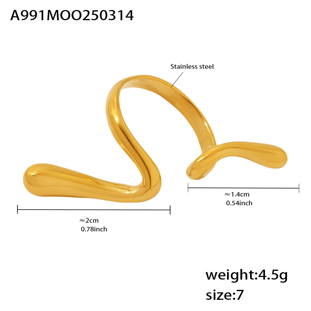 Wide Hollow Open Ring – Minimalist Chunky Stainless Steel Statement Band, 18K Gold Plated Adjustable Knuckle Ring