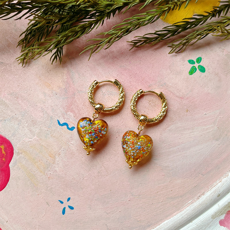 heart charm hoop earrings