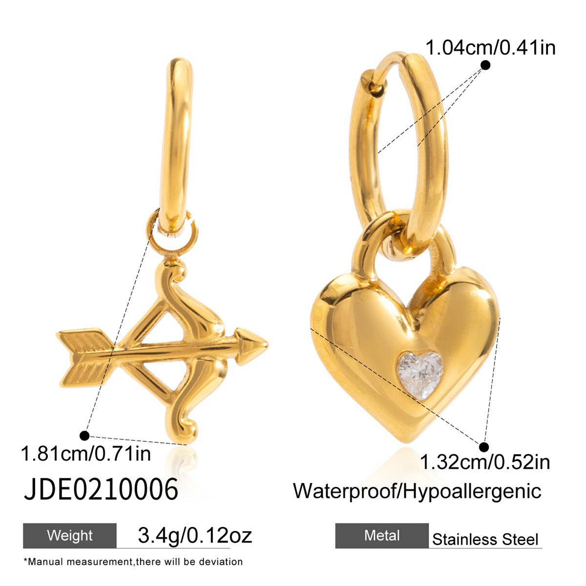 Cubic Zirconia Heart & Arrow Stainless Steel Drop Earrings – Dainty Cupid-Inspired Design