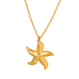 18K Gold Plated Starfish Pendant Necklace – Waterproof Stainless Steel Beach Vacation Jewelry for Women, Minimalist Chic Design