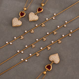 Heart-Shaped CZ Pendant Layered Necklace – Stainless Steel, Luxurious & Elegant