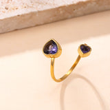 Colorful Heart Open Ring for Women – Stainless Steel Adjustable Zircon Ring, Dainty Titanium Steel Jewelry