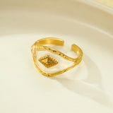 Vintage Geometric Heart Petal Natural Stone Adjustable Open Stainless Steel Ring