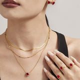 Red Zircon Heart Necklace Earrings Ring – Sparkling Full Crystal Stainless Steel 18K Gold Jewelry