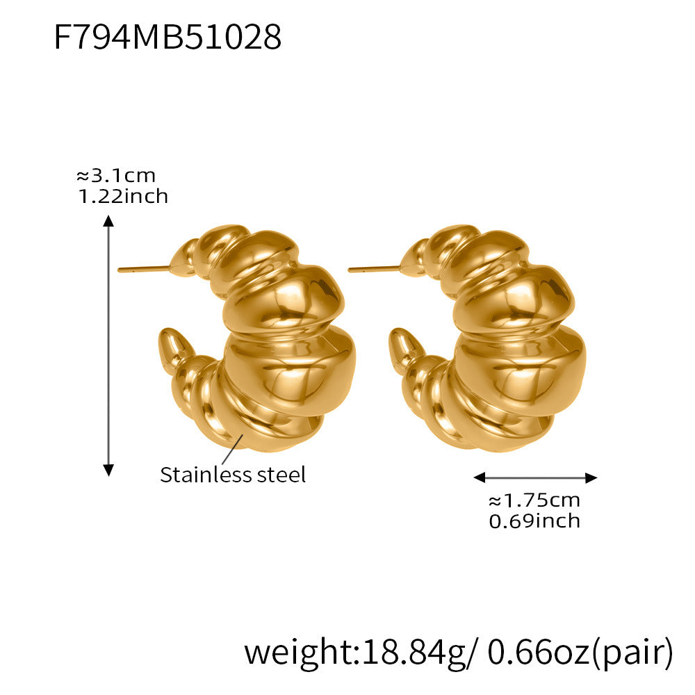 Hollow C-Shape Horn Earrings – 18K Gold-Plated Stainless Steel, Bold & Stylish