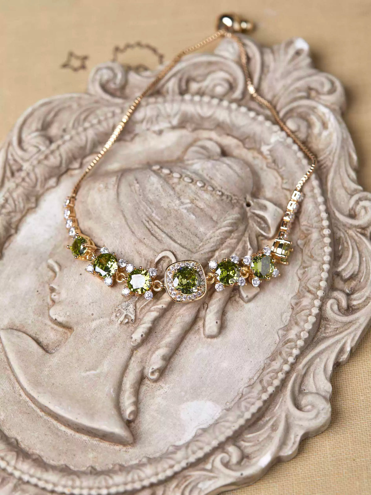 Misty Forest Olive Green Zircon Butterfly Birthstone Bracelet