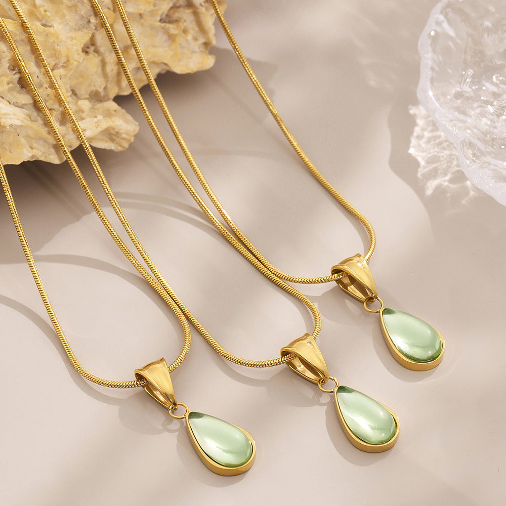 Minimalist Green & Blue Glass Teardrop Necklace