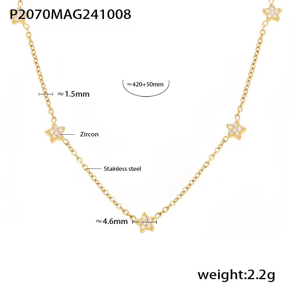 18K Gold Plated Stainless Steel Double-Layer Necklace – Starburst Zircon Pendant, Minimalist Choker