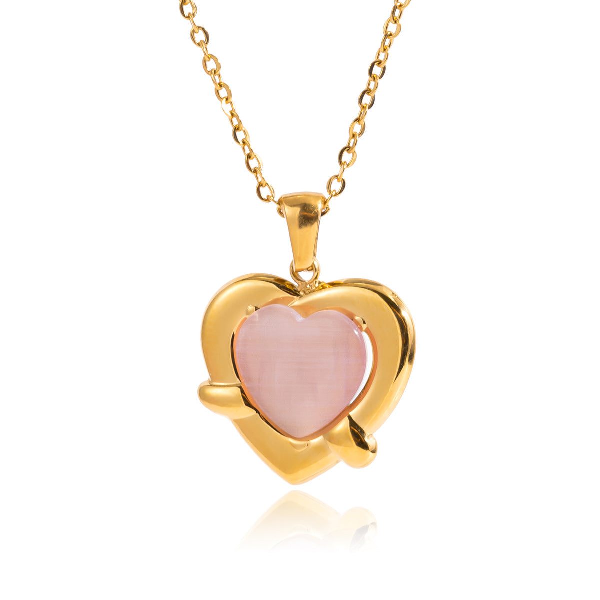 Pink Cat Eye Heart Pendant Necklace