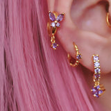 Purple Butterfly Star Cartilage Hoop 925 Sterling Silver