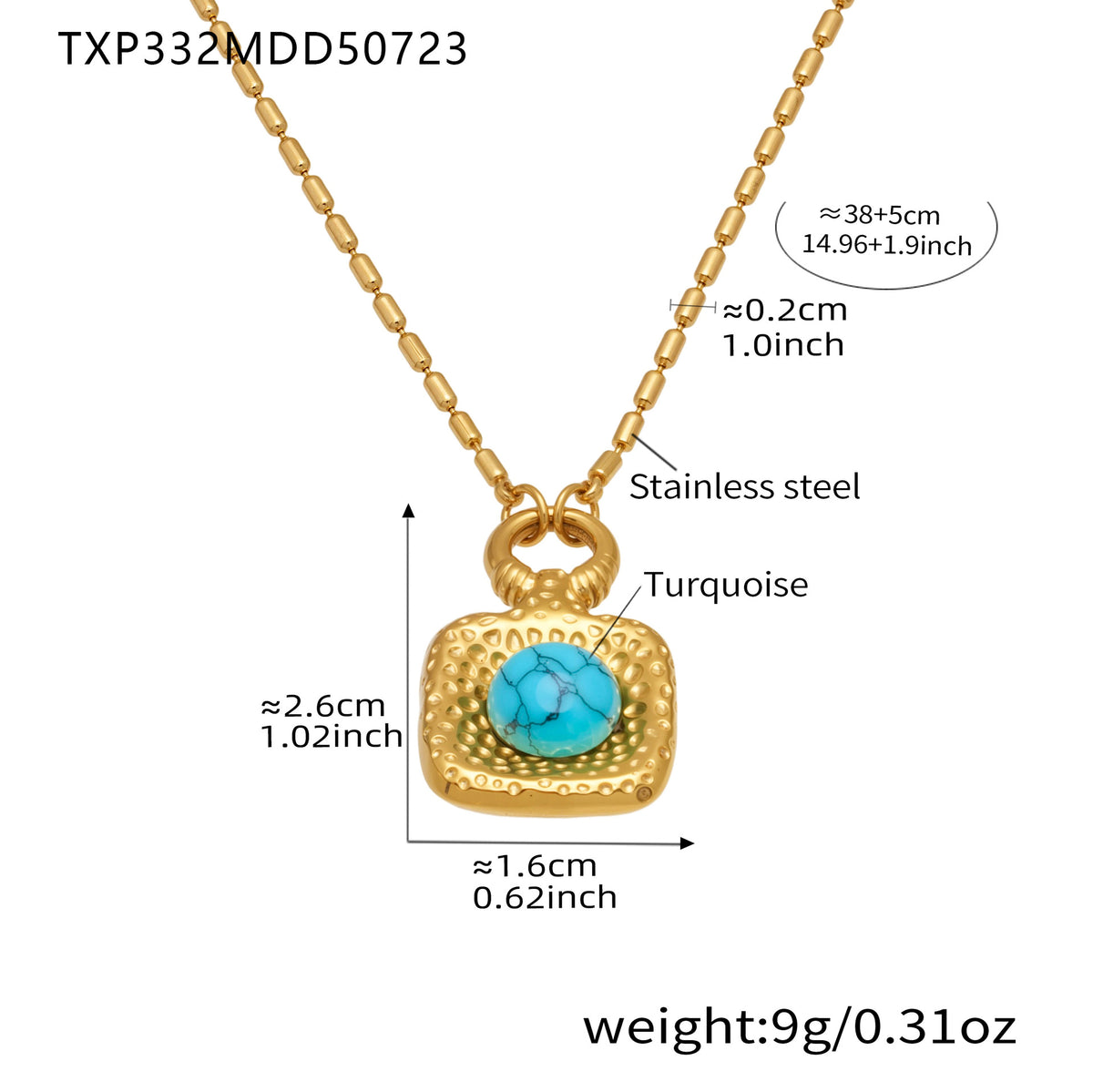 18K Gold Plated Titanium Steel Jewelry – Natural Blue Turquoise Necklace, Earrings & Open Ring