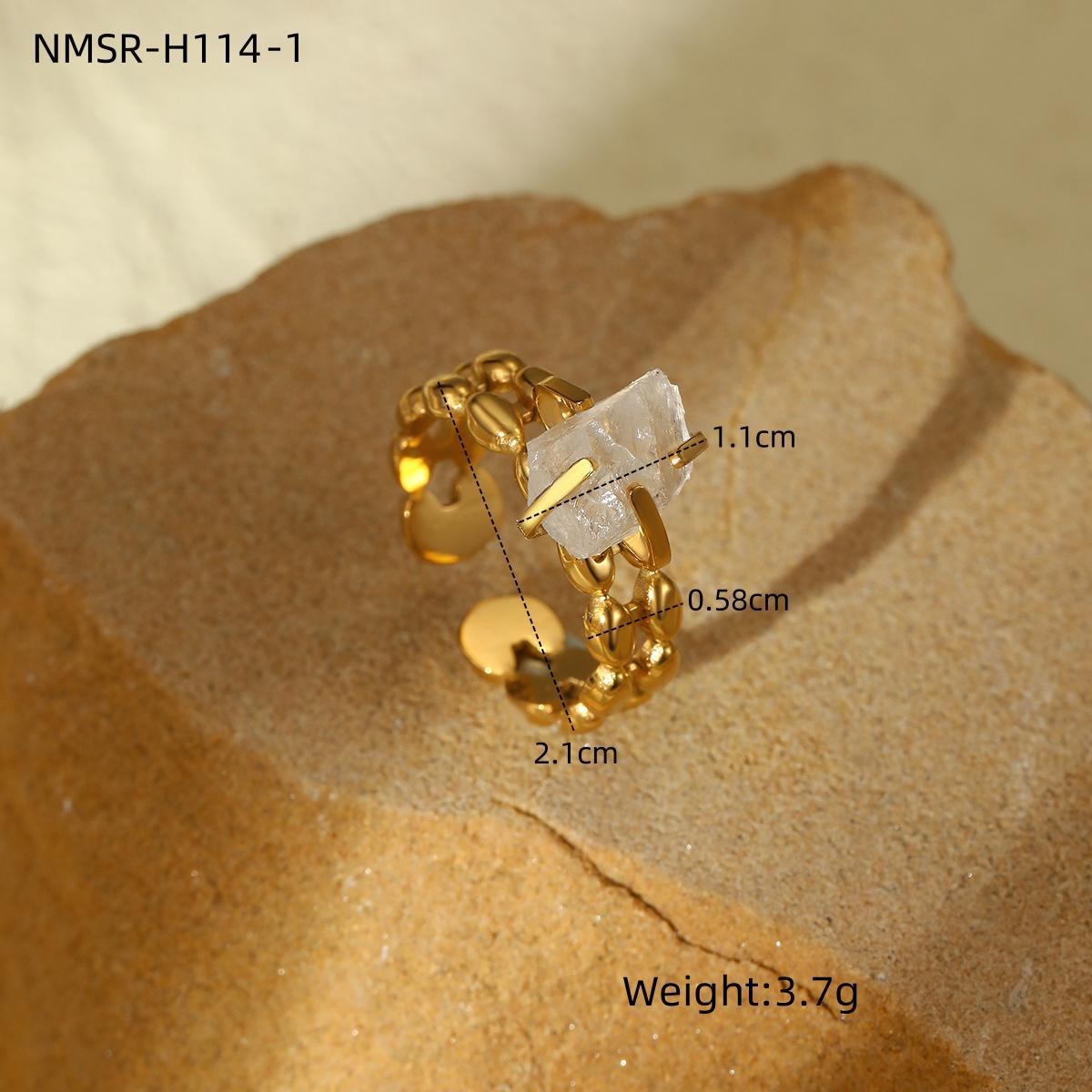 Adjustable Open Stainless Steel Ring for Women – Vintage Natural Stone Fence Circle Design