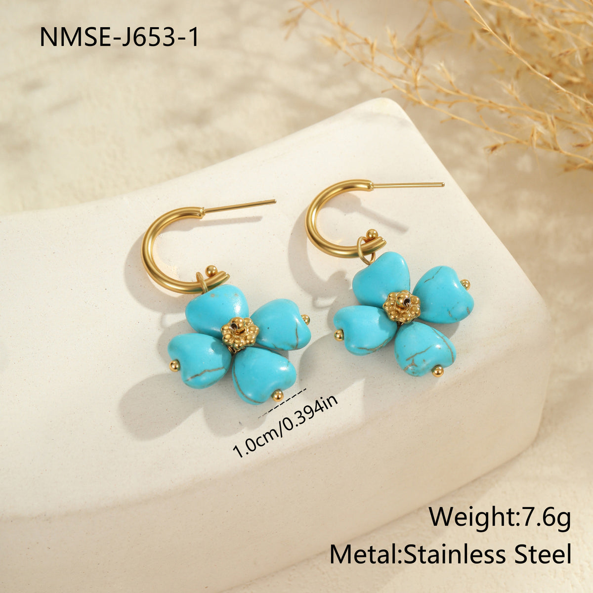 Turquoise Natural Stone Jewelry – Bohemian Necklace, Ring & Earrings, 18K Gold Plated Titanium Steel, Chic Minimalist Style