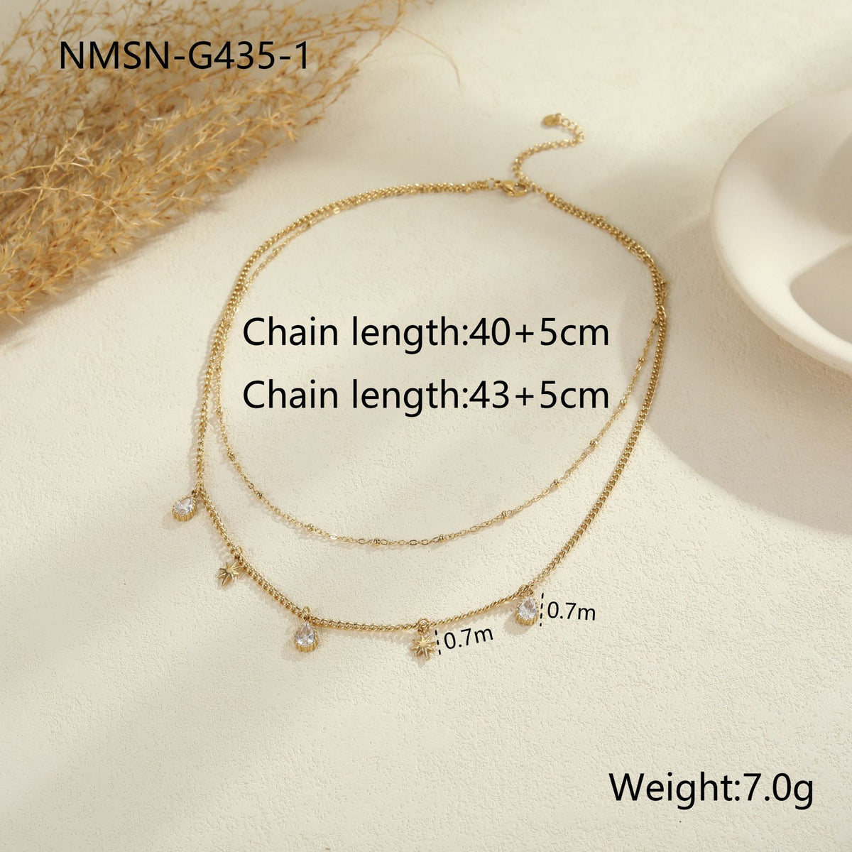 Double-Layer Starburst Necklace & Bracelet – Stainless Steel with Cubic Zirconia