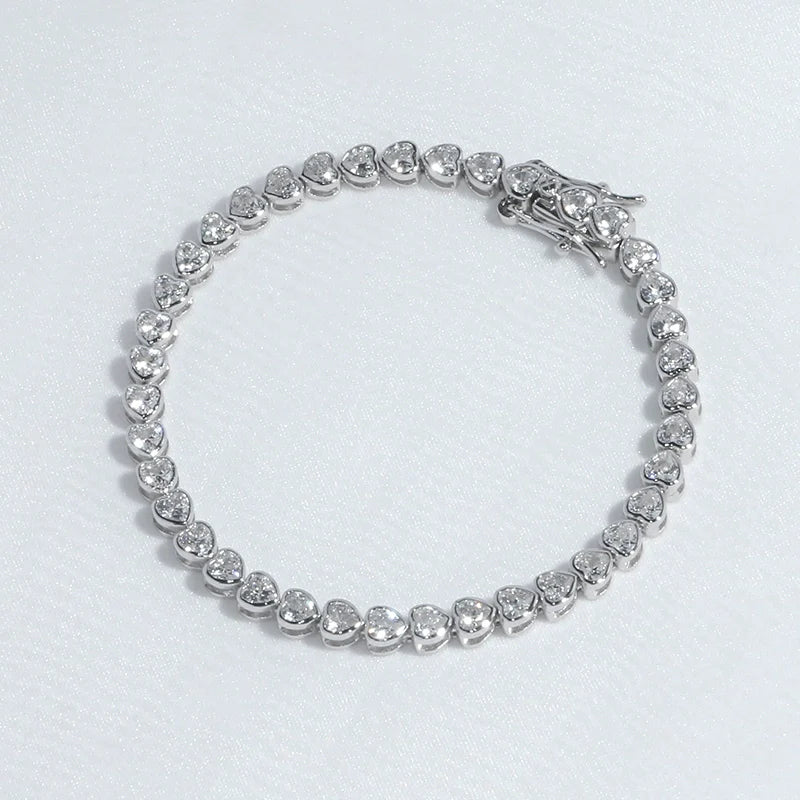 S925 Sterling Silver High-Carbon Diamond Heart Tennis Bracelet